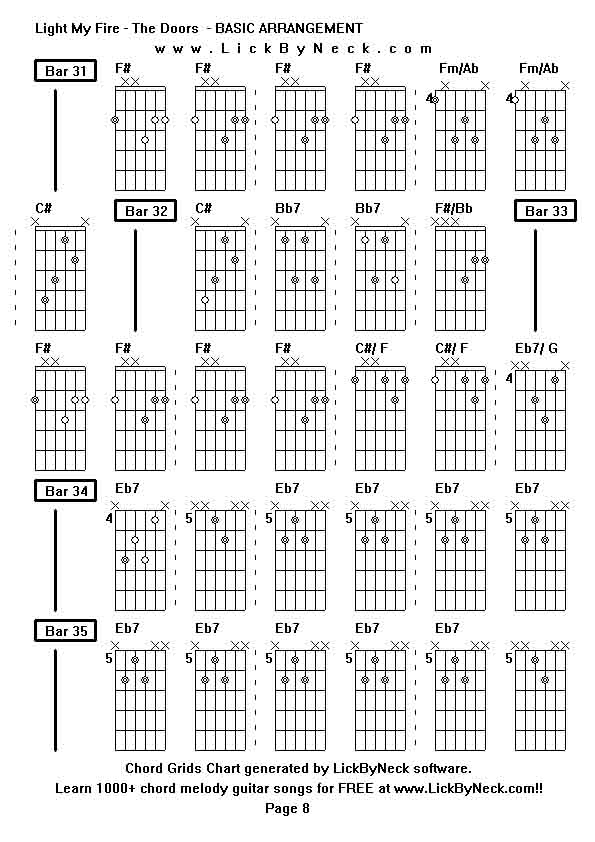 Chord Grids Chart of chord melody fingerstyle guitar song-Light My Fire - The Doors  - BASIC ARRANGEMENT,generated by LickByNeck software.